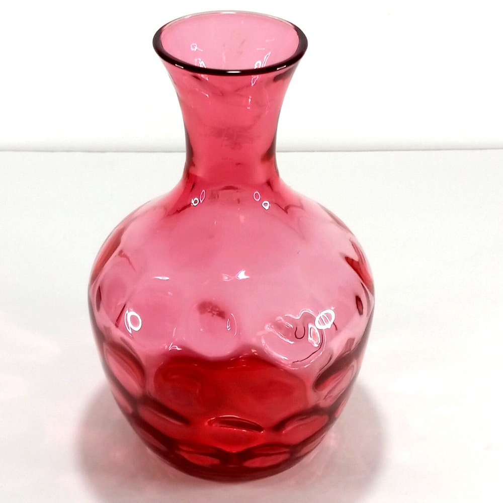 Fenton Cranberry Glass Vase Carafe Bottle Thumbprint Coin Spot Dot